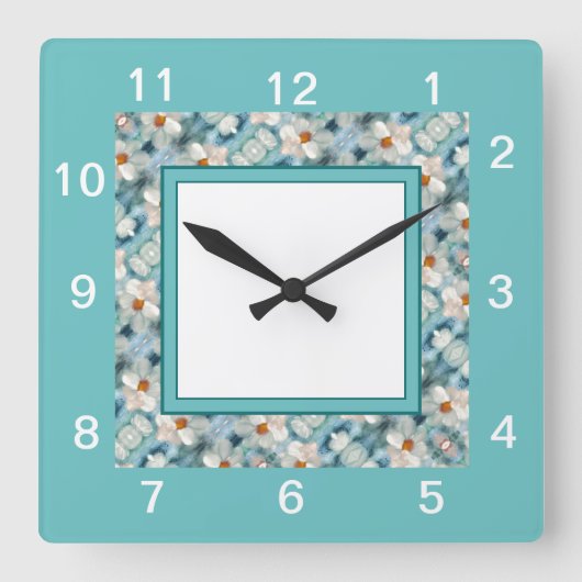 Daisy Flowered Vierkante Klok (Voorkant)