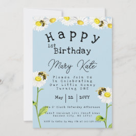 Daisy Flowers 1st Birthday Honey Bee Kaart