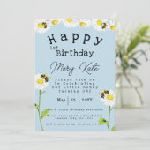 Daisy Flowers 1st Birthday Honey Bee Kaart (Staand voorkant)