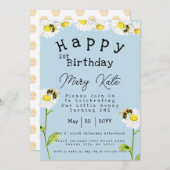 Daisy Flowers 1st Birthday Honey Bee Kaart (Voorkant / Achterkant)