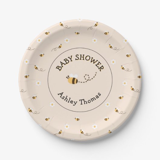 Daisy Flowers and Honey Bees Baby shower Papieren Bordje (Voorkant)