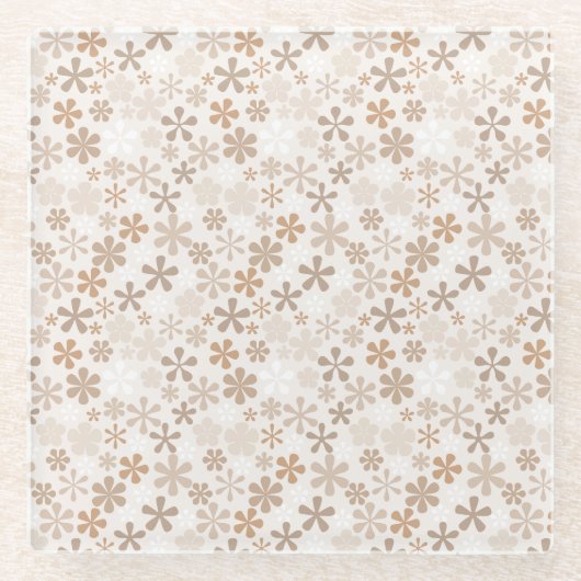 Daisy Flowers Beige Floral Aesthetic Ditsy Tan Glazen Onderzetter (Voorkant)
