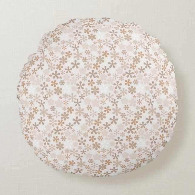 Daisy Flowers Beige Floral Aesthetic Ditsy Tan Rond Kussen (Voorkant)