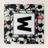 Daisy Flowers Black Monogram Family Weddenschap Legpuzzel (Horizontaal)