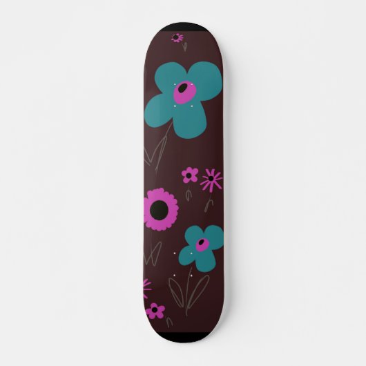 Daisy Flowers Blauwgroen Magenta Black eggplant Persoonlijk Skateboard (Voorkant)