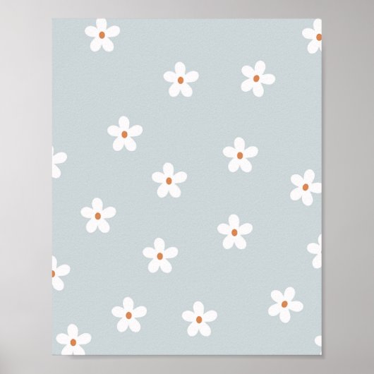 Daisy Flowers Blue Poster (Voorkant)