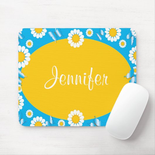 Daisy Flowers Blue & Yellow Personalized Mousepad Muismat (Met muis)