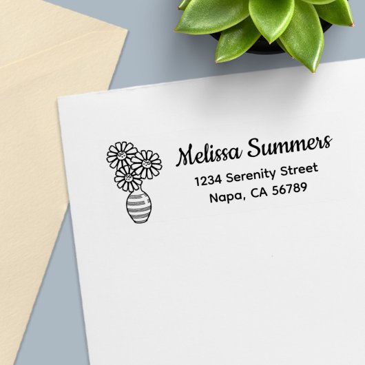 Daisy Flowers Bouquet Vase Address Zelfinktende Stempel