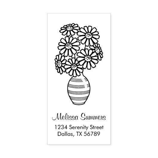 Daisy Flowers Bouquet Vase Adres Rubberstempel (Afrduk)