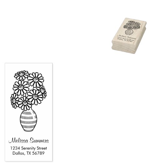 Daisy Flowers Bouquet Vase Adres Rubberstempel (Gestempeld)