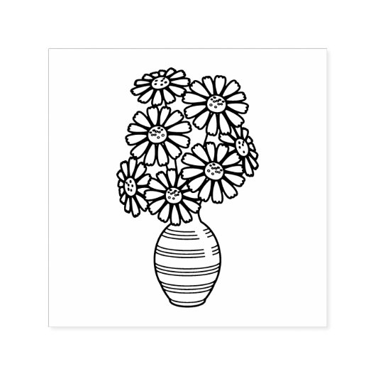 Daisy Flowers Bouquet Vase Zelfinktende Stempel (Design)