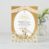 Daisy Flowers Charra Girl Baptism & First Birthday Kaart (Staand voorkant)