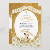 Daisy Flowers Charra Girl Baptism & First Birthday Kaart (Voorkant / Achterkant)