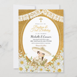 Daisy Flowers Charra Girl Baptism & First Birthday Kaart