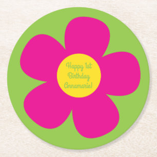 Daisy Flowers Cute Colorful 1st Birthday Party Ronde Kartonnen Onderzetter