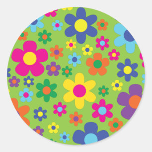 Daisy Flowers Cute Colorful 1st Birthday Party Ronde Sticker