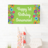 Daisy Flowers Cute Colorful 1st Birthday Party Spandoek (Insitu)