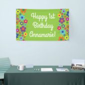 Daisy Flowers Cute Colorful 1st Birthday Party Spandoek (Beurs)