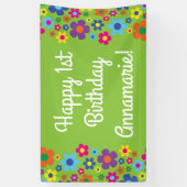 Daisy Flowers Cute Colorful 1st Birthday Party Spandoek (Verticaal)