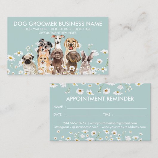 Daisy Flowers Dog Groom Sitter Walker Appointment Visitekaartje (Voorkant / Achterkant)