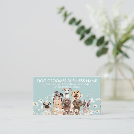 Daisy Flowers Dog Groom Sitter Walker Appointment Visitekaartje (Staand voorkant)