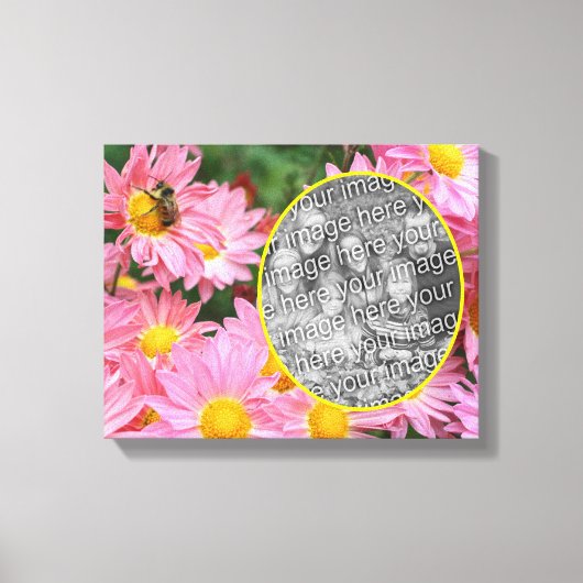 Daisy Flowers en Bumble Bee Creëer Uw eigen foto Canvas Afdruk (Voorkant)