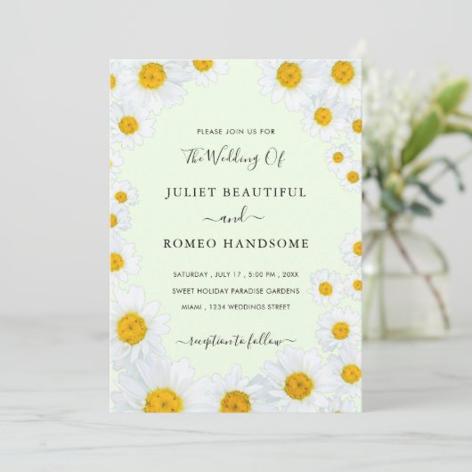 Daisy Flowers Framed Wedding Invitation (Staand voorkant)