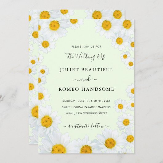 Daisy Flowers Framed Wedding Invitation (Voorkant / Achterkant)