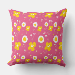 Daisy Flowers Geel Wit Op Roze Sierkussen