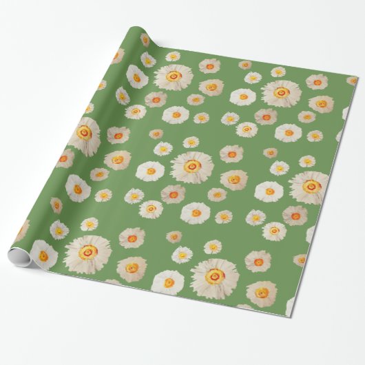 Daisy Flowers Glossy Wrapping Papier (Uitgerold)