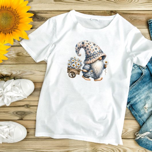 Daisy Flowers Gnome Wheel barrel Garden T-shirt