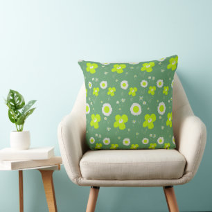 Daisy Flowers Groen Grijs Kussen