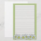 Daisy Flowers Groene Bloemtekening Vol Briefpapier (Voorkant / Achterkant)