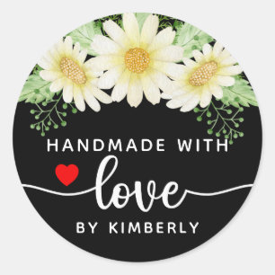 Daisy Flowers Handgemaakt met Love Classic Round S Ronde Sticker