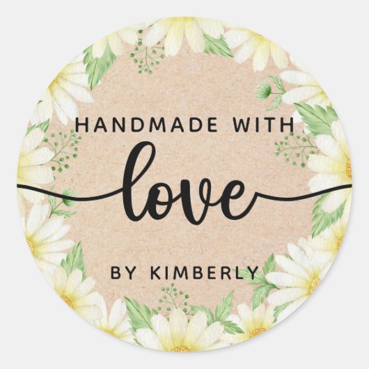 Daisy Flowers Handgemaakt met Love Classic Round S Ronde Sticker (Voorkant)