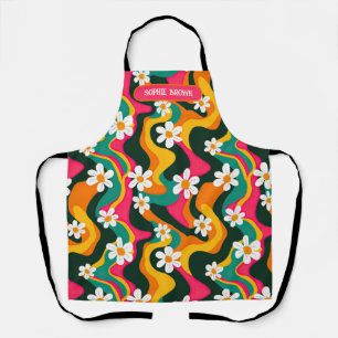 Daisy Flowers Levendige Retro Patroon met Naam Schort