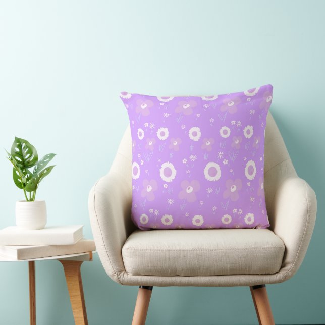 Daisy Flowers Lila wit op Lila Kussen (Stoel)
