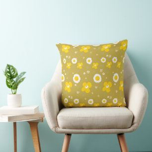 Daisy Flowers Mosterd Geel Witte Olijf Kussen