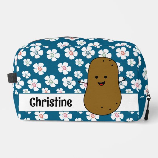 Daisy Flowers Ocean Blue Brown Aardappel Custom Toilettasje (Voorkant)