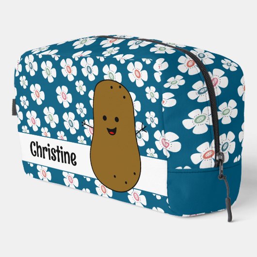 Daisy Flowers Ocean Blue Brown Aardappel Custom Toilettasje (Rechterhoek)