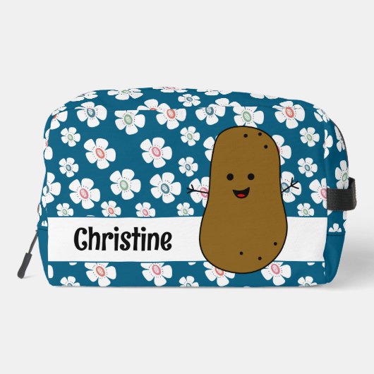 Daisy Flowers Ocean Blue Brown Aardappel Custom Toilettasje (Achterkant)