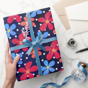 Daisy Flowers on Polka Dots Cadeaupapier