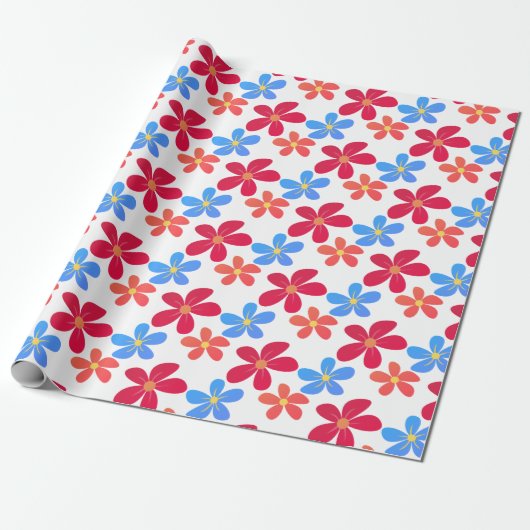Daisy Flowers on White Cadeaupapier (Uitgerold)