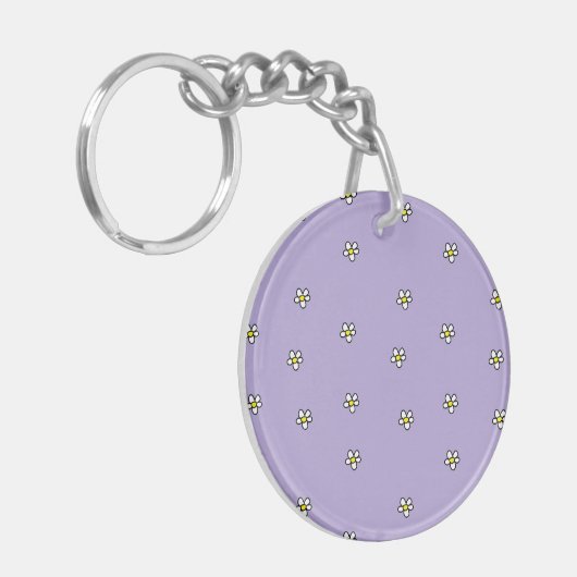 Daisy Flowers Paars Pattern Sleutelhanger (Voorkant Links)