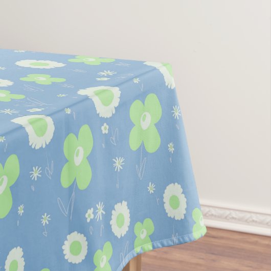 Daisy Flowers Pastel Green White op pastblauw Tafelkleed (Voorbeeld)