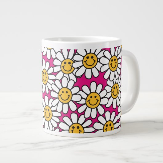 Daisy Flowers Pattern Pink Yellow Grote Koffiekop (Voorkant rechts)