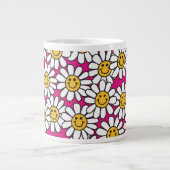 Daisy Flowers Pattern Pink Yellow Grote Koffiekop (Voorkant)