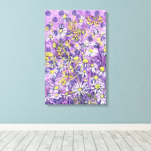 Daisy Flowers Polka Dot Zomer Bloemen Bloemen Bloe Canvas Afdruk (Insitu (Houten vloer))