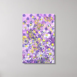 Daisy Flowers Polka Dot Zomer Bloemen Bloemen Bloe Canvas Afdruk