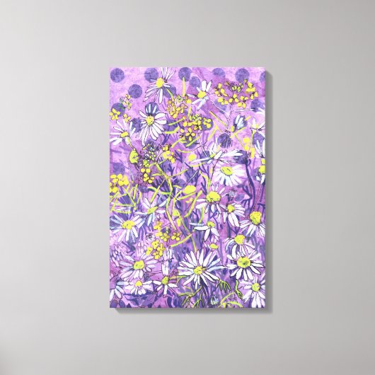 Daisy Flowers Polka Dot Zomer Bloemen Bloemen Bloe Canvas Afdruk (Voorkant)